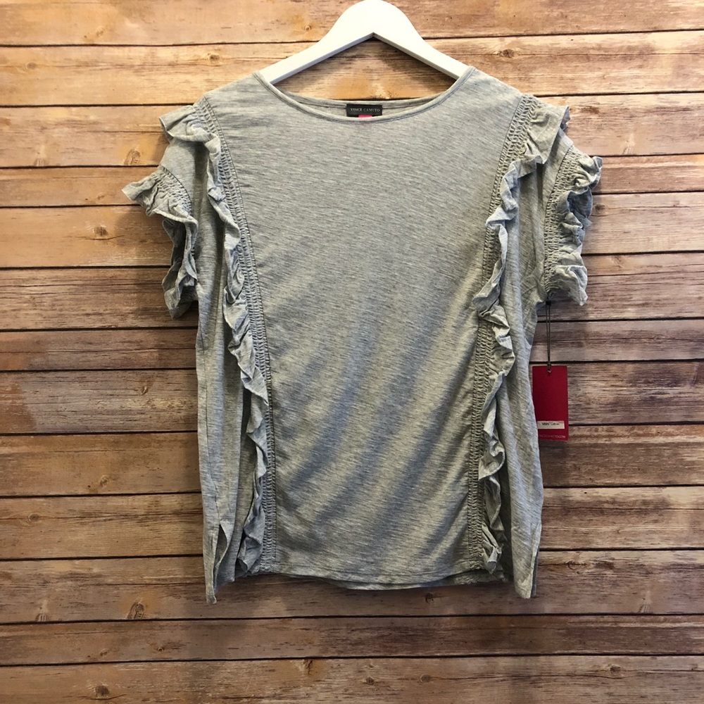 Vince Camuto Gray Ruffle Short Sleeve Tee Size S NWT